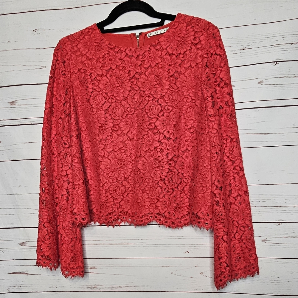 Alice + Olivia Red Lace Crop Top